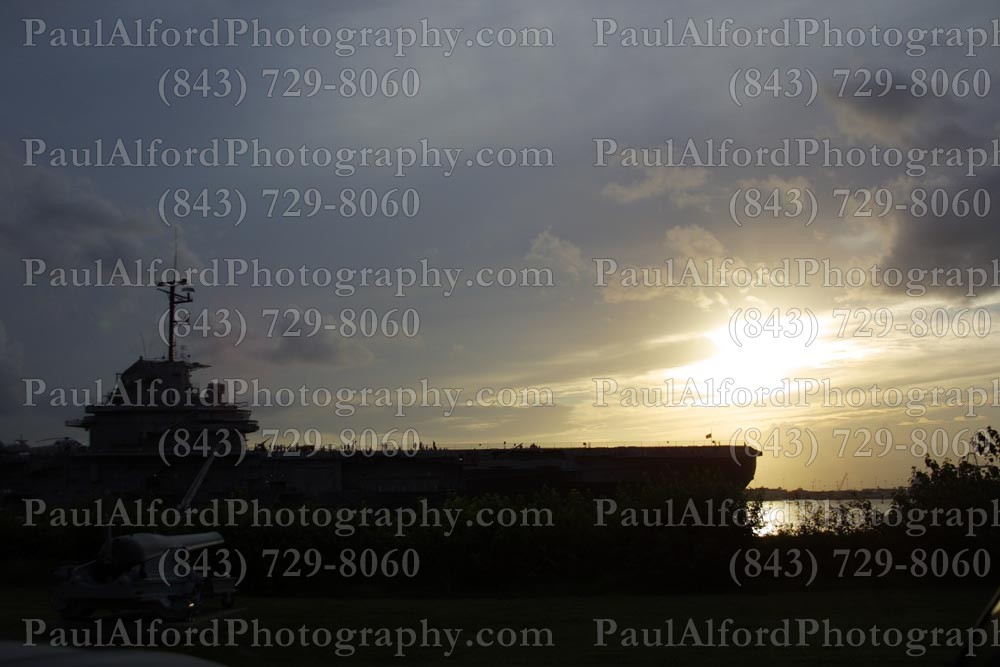 Charleston SC, Lowcountry, aircraft carrier, harbor, sunset, yorktown