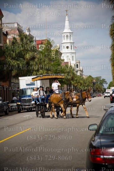 Charleston SC, Lowcountry, cars, church, city street, downtown, horse carriage