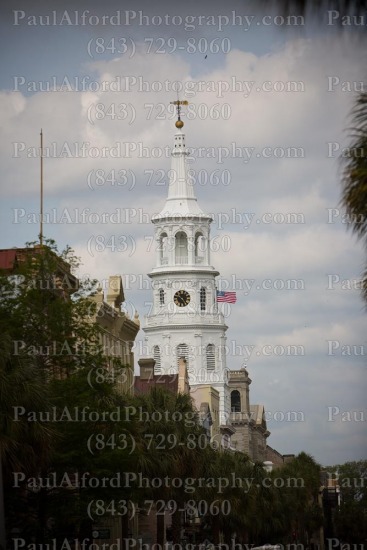 Charleston SC, Lowcountry, cars, church, city street, downtown