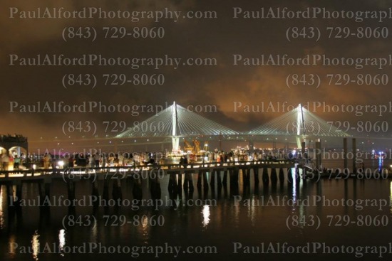 Charleston SC, Lowcountry, cooper river bridge, downtown, harbor, night