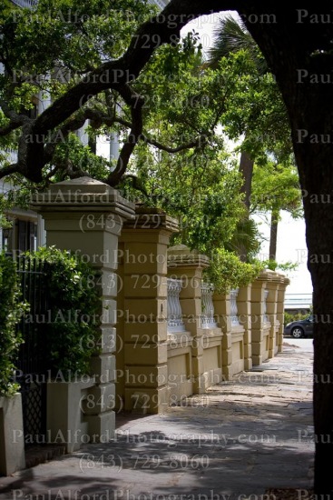 Charleston SC, Lowcountry, battery, city street, columns, downtown, fence