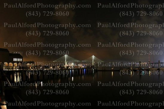 Charleston SC, Lowcountry, cooper river bridge, downtown, harbor, night