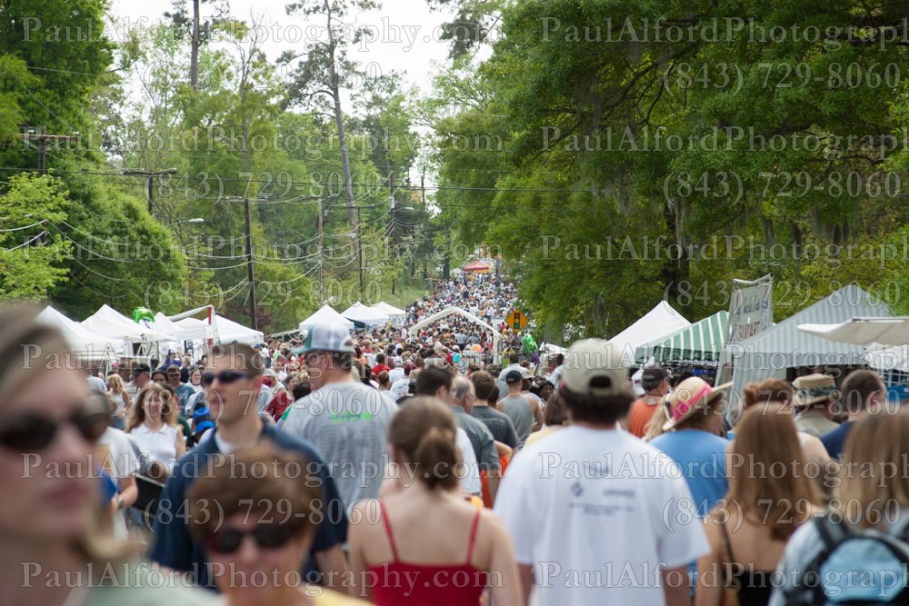 city street, crowd, flowertown festival, summerville sc, trees