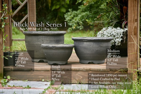 Black Wash Series of 3 Cement Planters